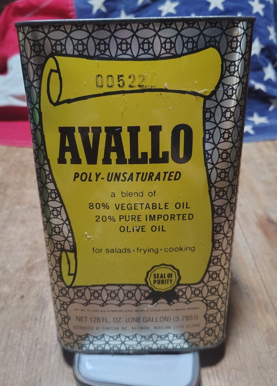 Vintage Avallo Olive Oil Advertising Tin Empty For Display Kitchen Decor